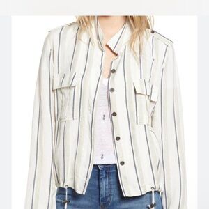 Rails Cream and Blue Striped Linen Utility Jacket